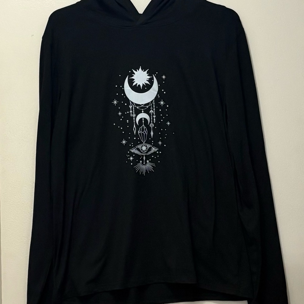 Black Hoodie long sleeve tee shirt with Celestial Design